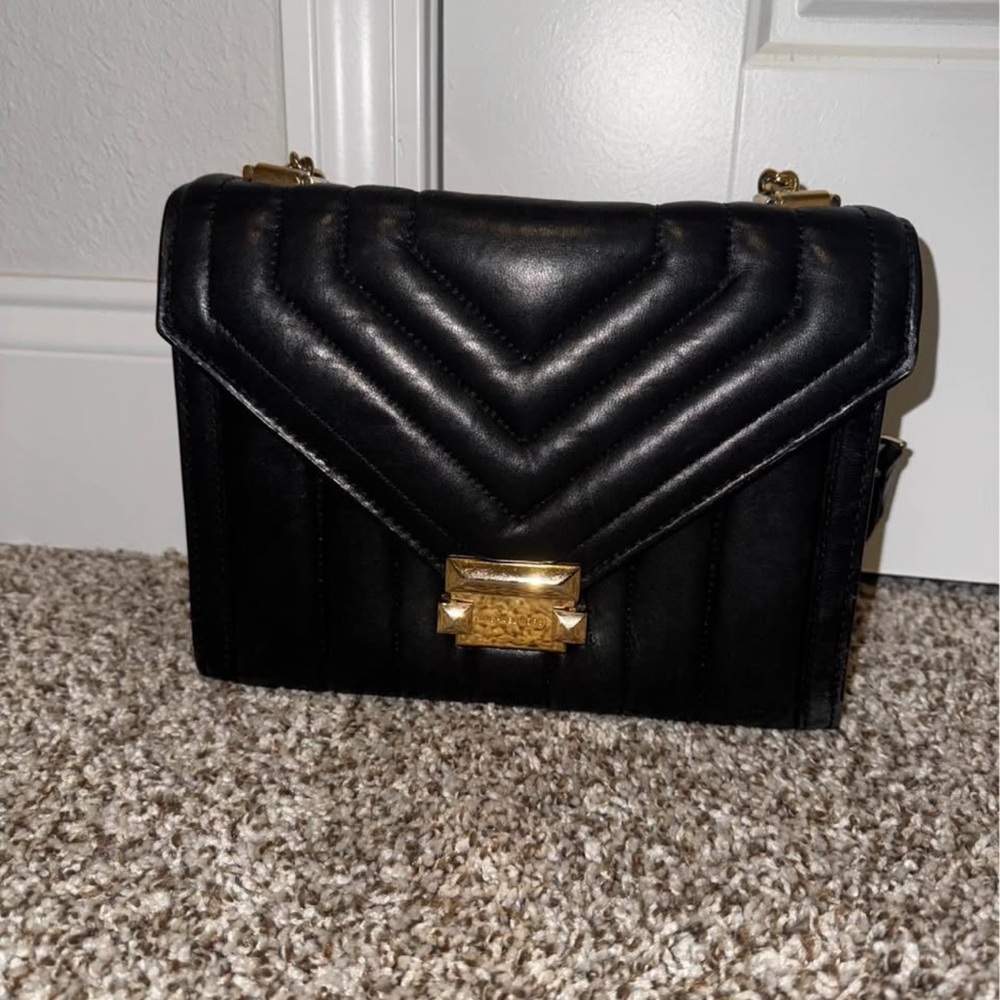 Michael Kors Black and Gold Quilted Crossbody Bag
